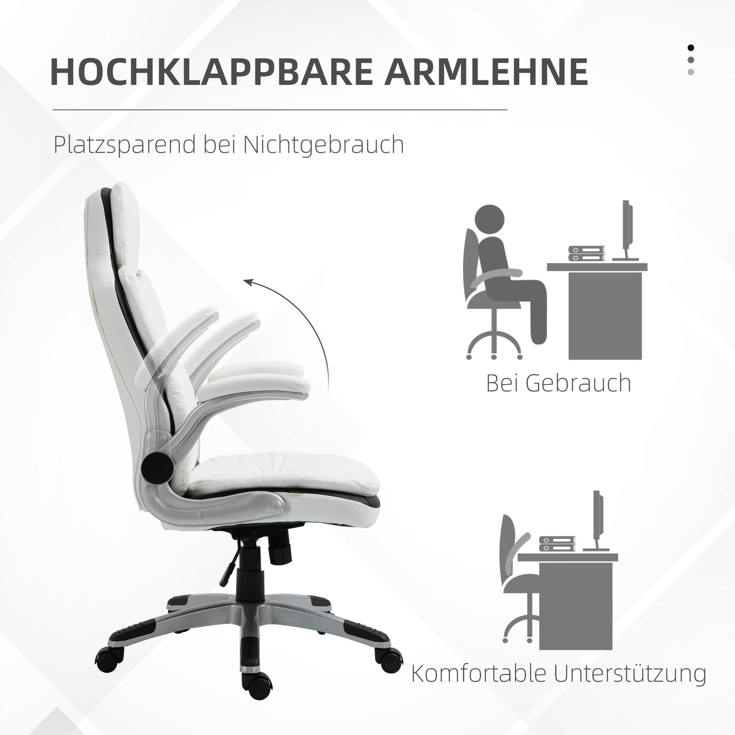Vinsetto Ergonomischer Bürostuhl med klappbara Armlehnen, Höhenverstellbarer Schreibtischstuhl med Wippfunktion, dick gepolsterter Stuhl med verstellbar gepolsterte Armlehne 69 x 67 x 113-121 cm