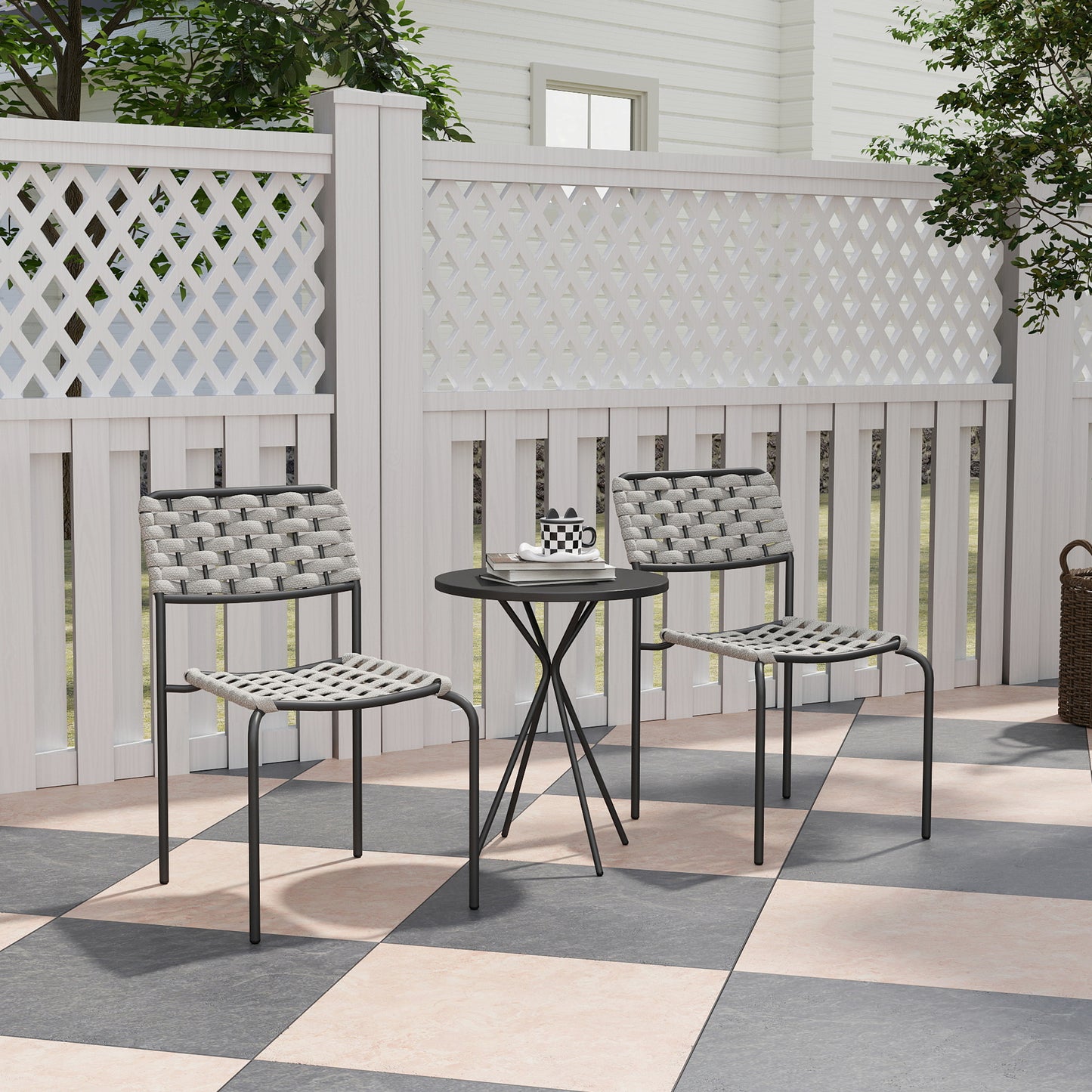 مجموعة Outsunny Polyrattan Gartenmöbel، صالة خارجية Balkonmöbel für 2 شخص، 3-teilig 2 Stühle، Tisch Grau