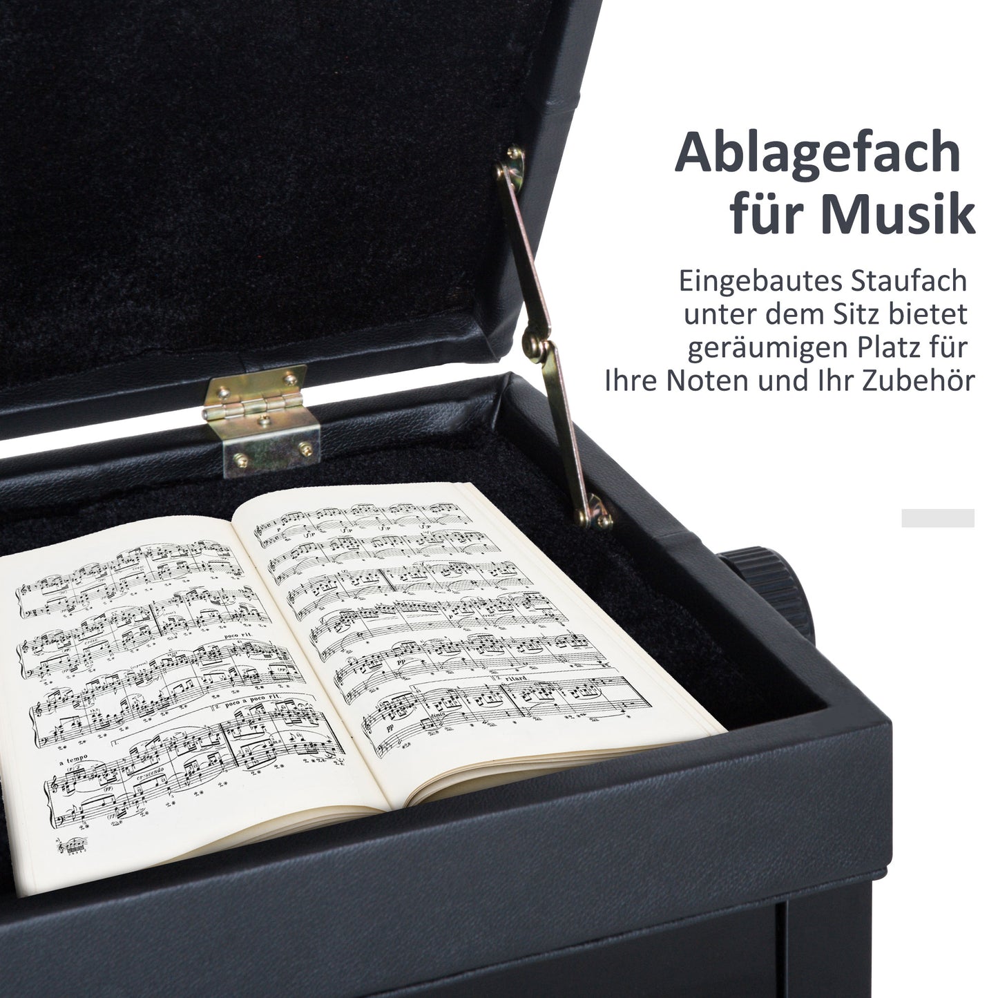 HOMCOM Klavierhocker Höhenverstellbar Klavierbank mit Verstecktem Stauraum, Pianobank mit Kunstleder Kissen Keyboardbank für Piano Keyboard 54,5 x 33 x 48-58 cm Schwarz