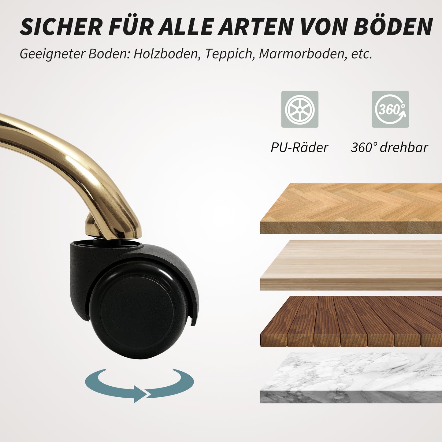 HOMCOM Gepolsterter Bürostuhl, Schreibtischstuhl i Leinenoptik, goldfarbene Beine, höhenverstellbar, Beige