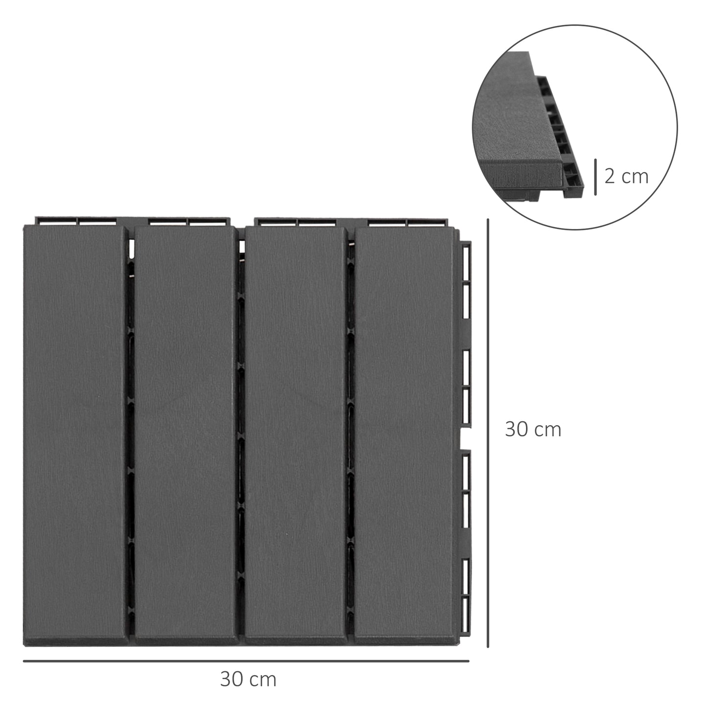 Outsunny Terrassenfliesen 30 x 30 cm 9 Stück 0,81㎡ Klickfliesen Balkonfliesen mit Klicksystem Drainagefunktion Bodenbelag Fliese für Terrasse Balkon Schwarz