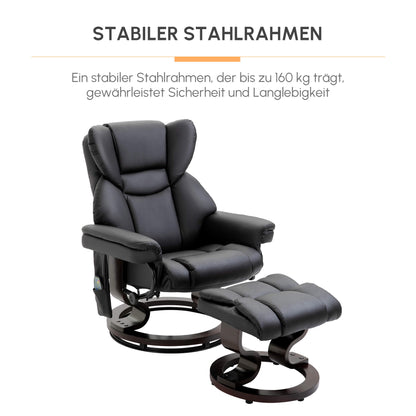 HOMCOM Relaxsessel mit Massagefunktion Fußhocker Liegefunktion Kunstleder 79 x 82 x 101 cm