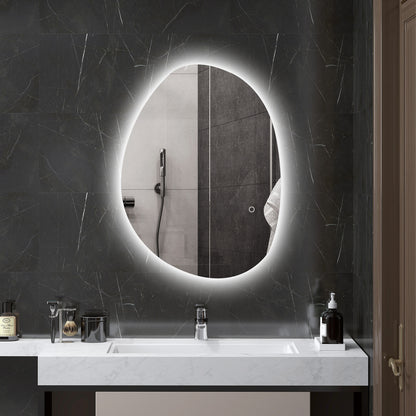 HOMCOM 70 x 50 cm Asymmetrischer Badspiegel mit LED-Licht, Smart Touch Schalter, Anti-Beschlag-Funktion, Silber