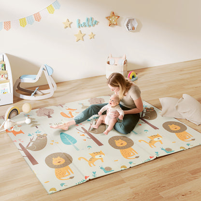 AIYAPLAY Spielmatte Baby 196 x 176 x 1,5 cm faltbar Doppelseitige Krabbelmatte Mehrfarbig