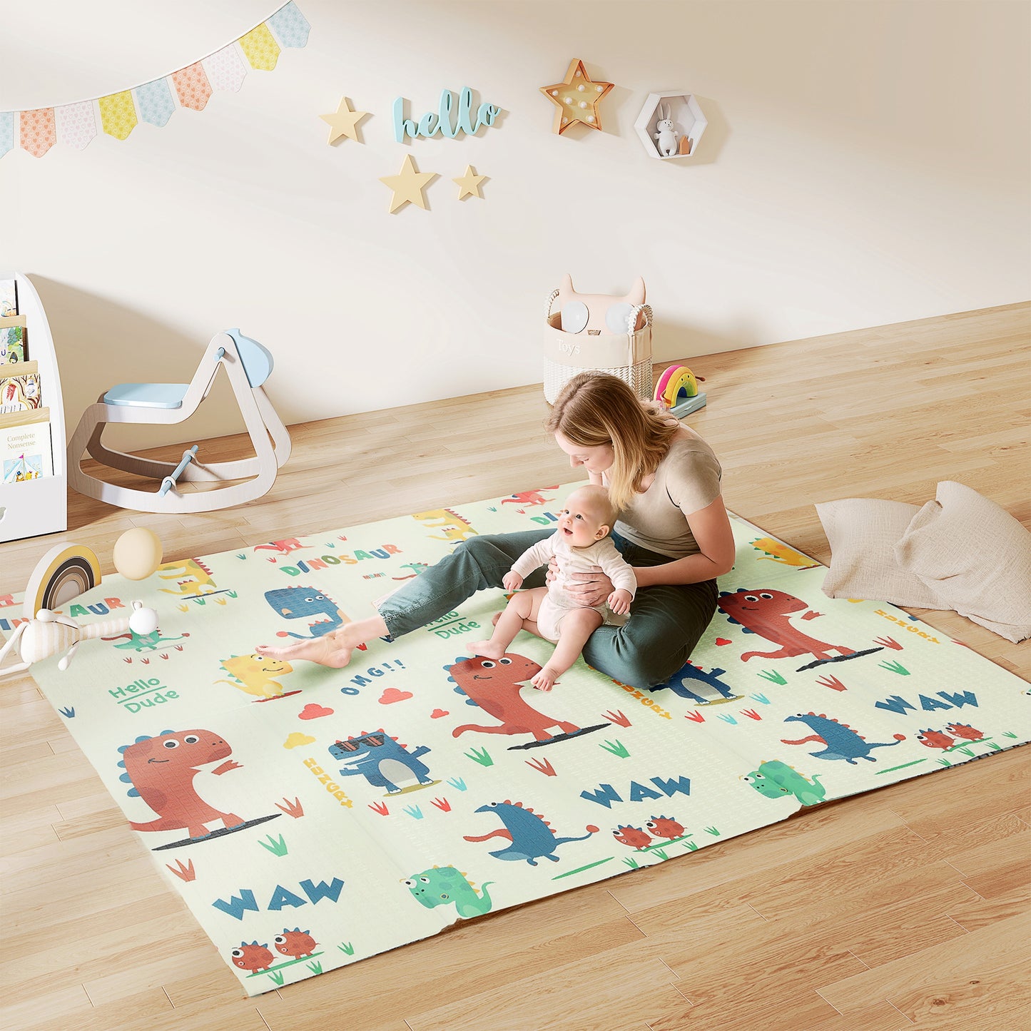 AIYAPLAY Spielmatte Baby 196 x 176 x 1,5 cm faltbar Doppelseitige Krabbelmatte Mehrfarbig