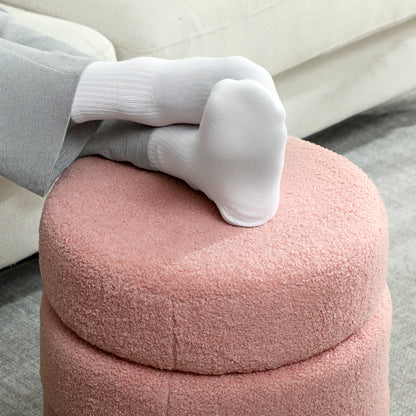 HOMCOM Hocker, rund, Teddyfleece, bis 120kg, Φ40x45H cm, Rosa