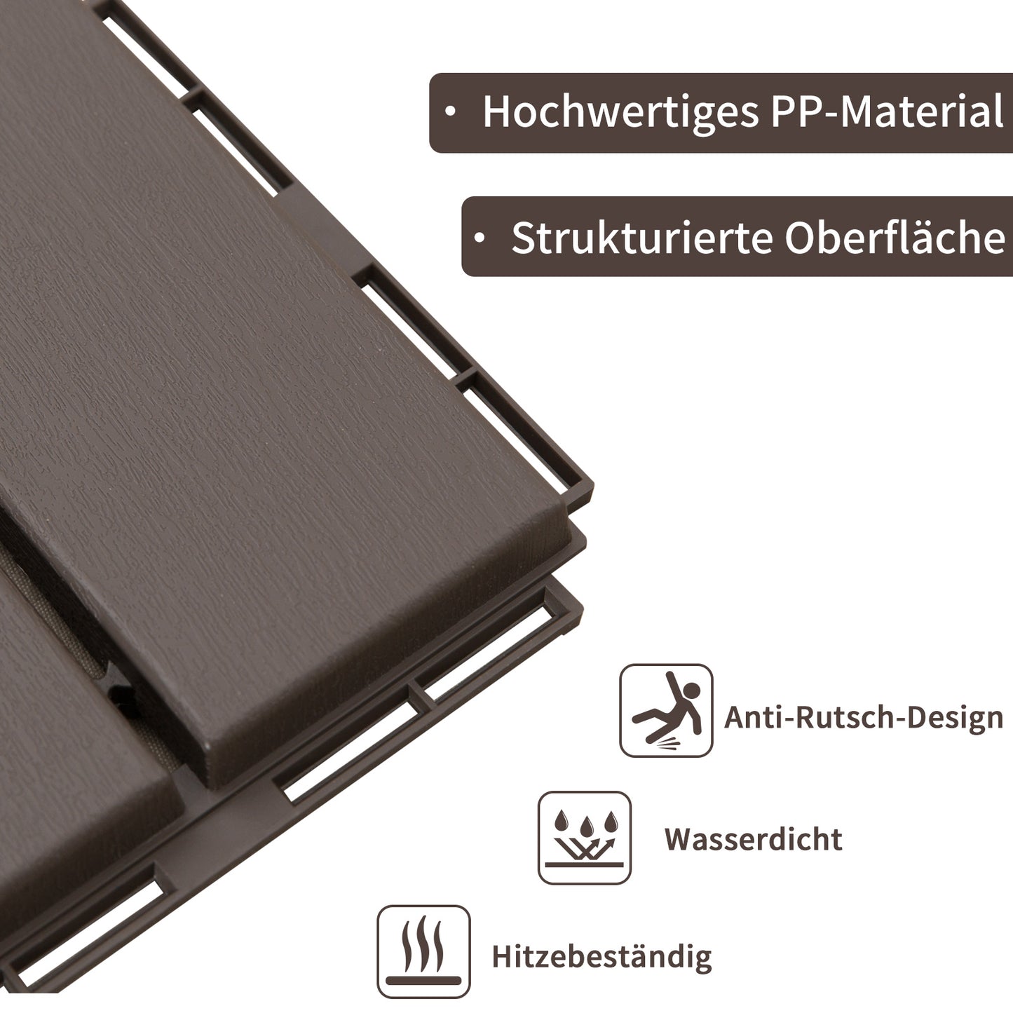 Outsunny Terrassenfliesen 30 x 30 cm 9 Stück 0,81㎡ Klickfliesen Balkonfliesen mit Klicksystem Drainagefunktion Bodenbelag Fliese für Terrasse Balkon Braun