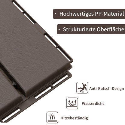 Outsunny Terrassenfliesen 30 x 30 cm 9 Stück 0,81㎡ Klickfliesen Balkonfliesen mit Klicksystem Drainagefunktion Bodenbelag Fliese für Terrasse Balkon Braun