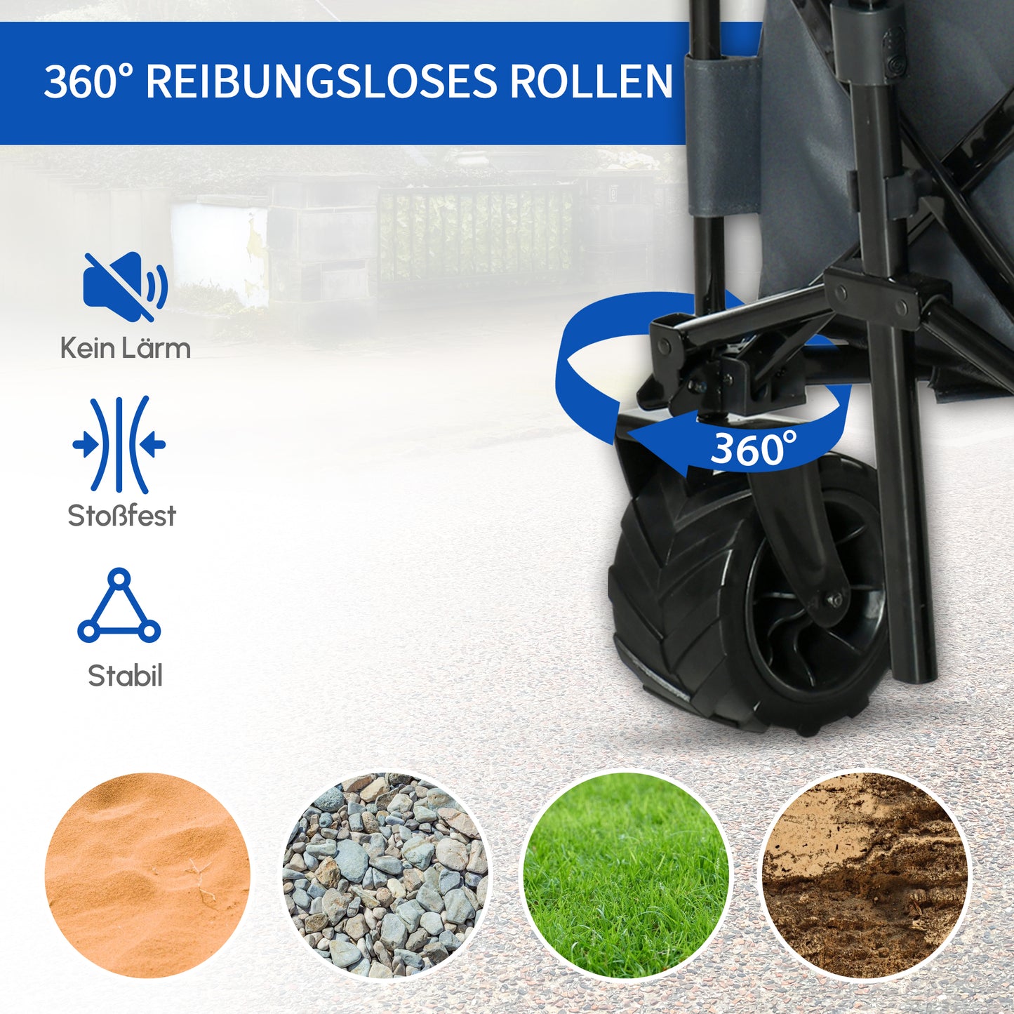 Outsunny Bollerwagen Faltbarer Handwagen 360° Gartenwagen Transportwagen mit Teleskop Griff Verstellbarer Griffhöhe Strandwagen bis 70 kg Tragkraft Metall Oxford Dunkelgrau 108 x 55 x 59-89 cm