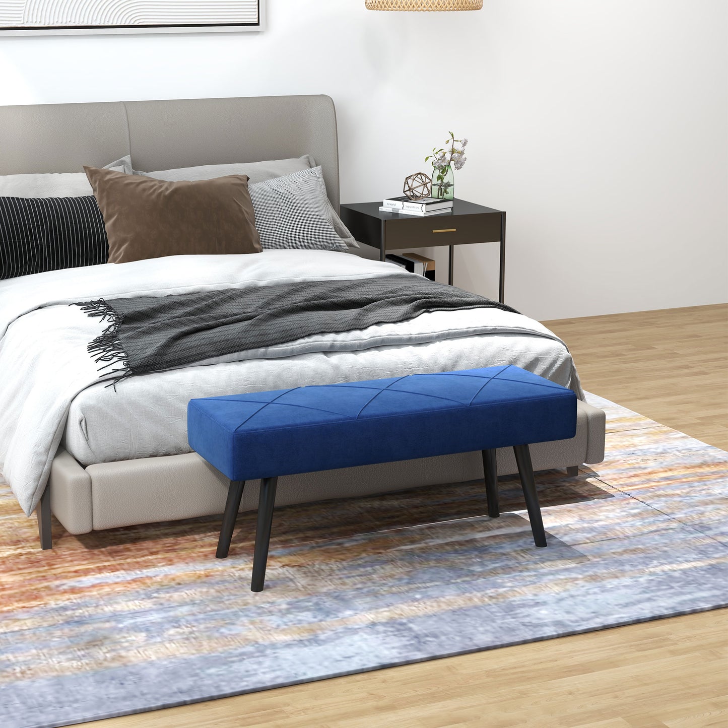 HOMCOM Sitzbank Polsterbank Bettbank, Samtoptik, 100 x 36 x 45 cm, Blau