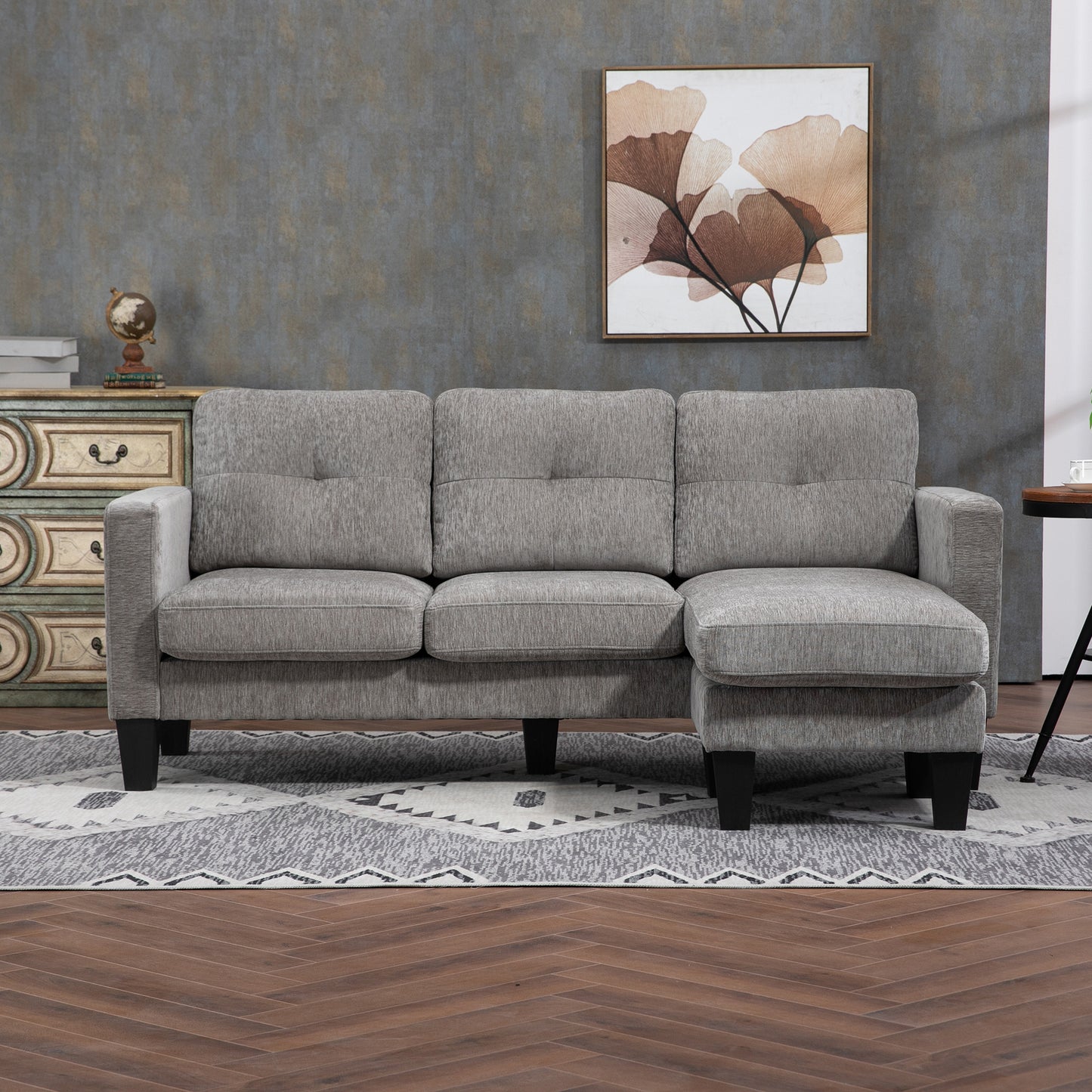 HOMCOM Ecksofa, Eck-Couch mit umkehrbarer Chaiselongue, Sofa in L-Form, Bezug in Leinenoptik, 186 x 130 x 84 cm, Braun