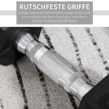 HOMCOM Hexagon Kurzhantel Gusseisen Hantel Gummi-Hantel Griff gerändelt Gewichte Metall Gummi schwarz 2 x 8 KG