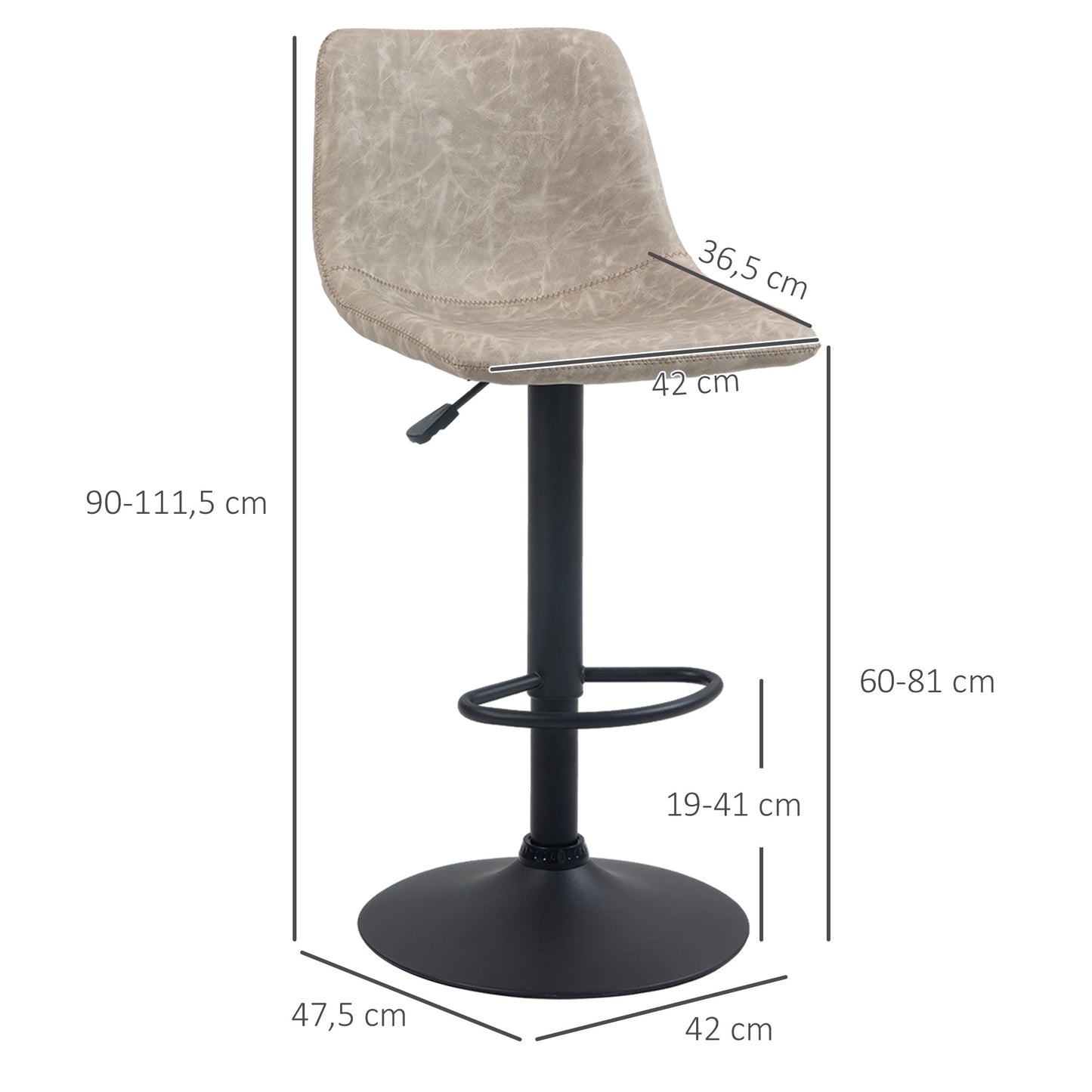 HOMCOM Barhocker im 2er-Set, Retro-Design, höhenverstellbar, drehbar, Kunstleder, 42 x 48 x 91-112 cm, Beige