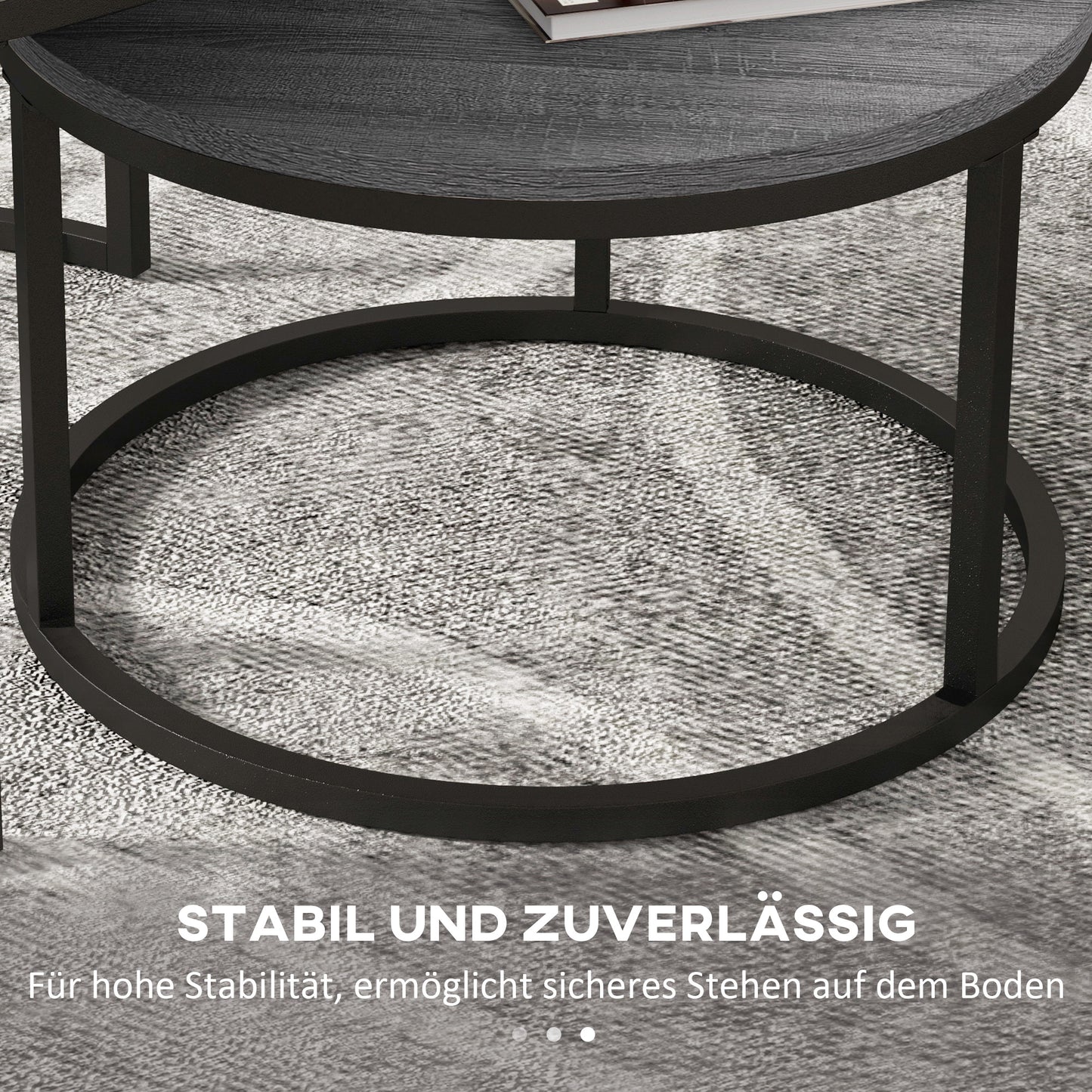 HOMCOM Couchtisch 2er-Set, Beistelltisch mit Metallgestell, Sofatisch, stapelbar, Kaffeetisch, Wohnzimmer, Schlafzimmer, Schwarz