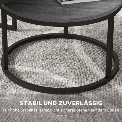HOMCOM Couchtisch 2er-Set, Beistelltisch mit Metallgestell, Sofatisch, stapelbar, Kaffeetisch, Wohnzimmer, Schlafzimmer, Schwarz