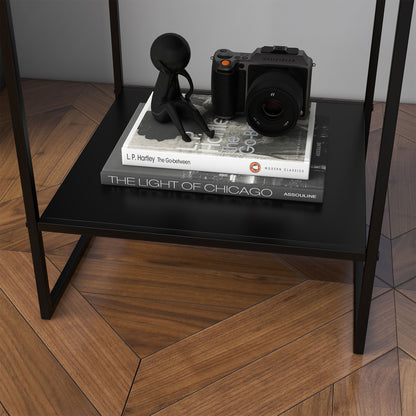 HOMCOM Beistelltisch im Industriedesign Couchtisch Nachttisch, 1 Ablage, Schwarz