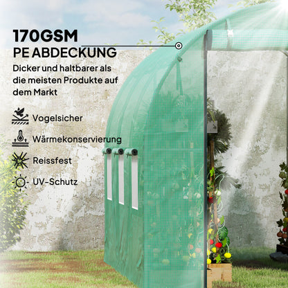 Outsunny Polytunnel Gewächshaus mit Kunststoff-Abdeckung und Stahlrahmen, begehbares Gewächshauszelt mit Rolltüren, Grün