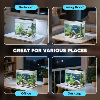 PawHut Aquarium, 17 L Tropenfischaquarium, leichte Pflege, klare Sicht, mit LED-Leuchten, 35L x 21B x 31H cm, Weiß+Schwarz