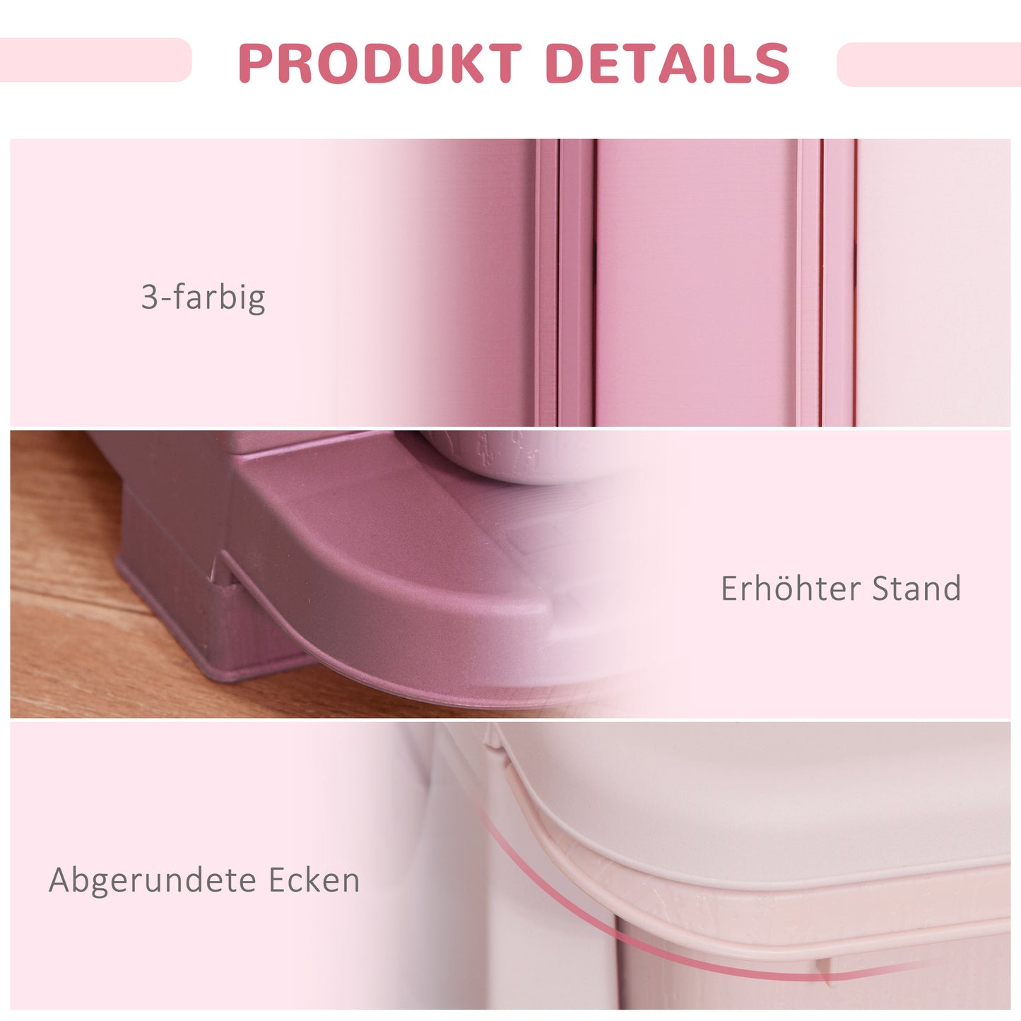 HOMCOM Aufbewahrungsboxen für Kinder، 3 Schubladen، abgerundete Kanten، erhöhtes Design، 37x37x56,5 سم، روزا
