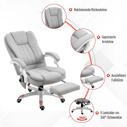Vinsetto Massage Sessel, Bürostuhl, Gaming Stuhl, Polyester, Schaumstoff, Nylon, Grau, 66 x 63 x 107-115 cm