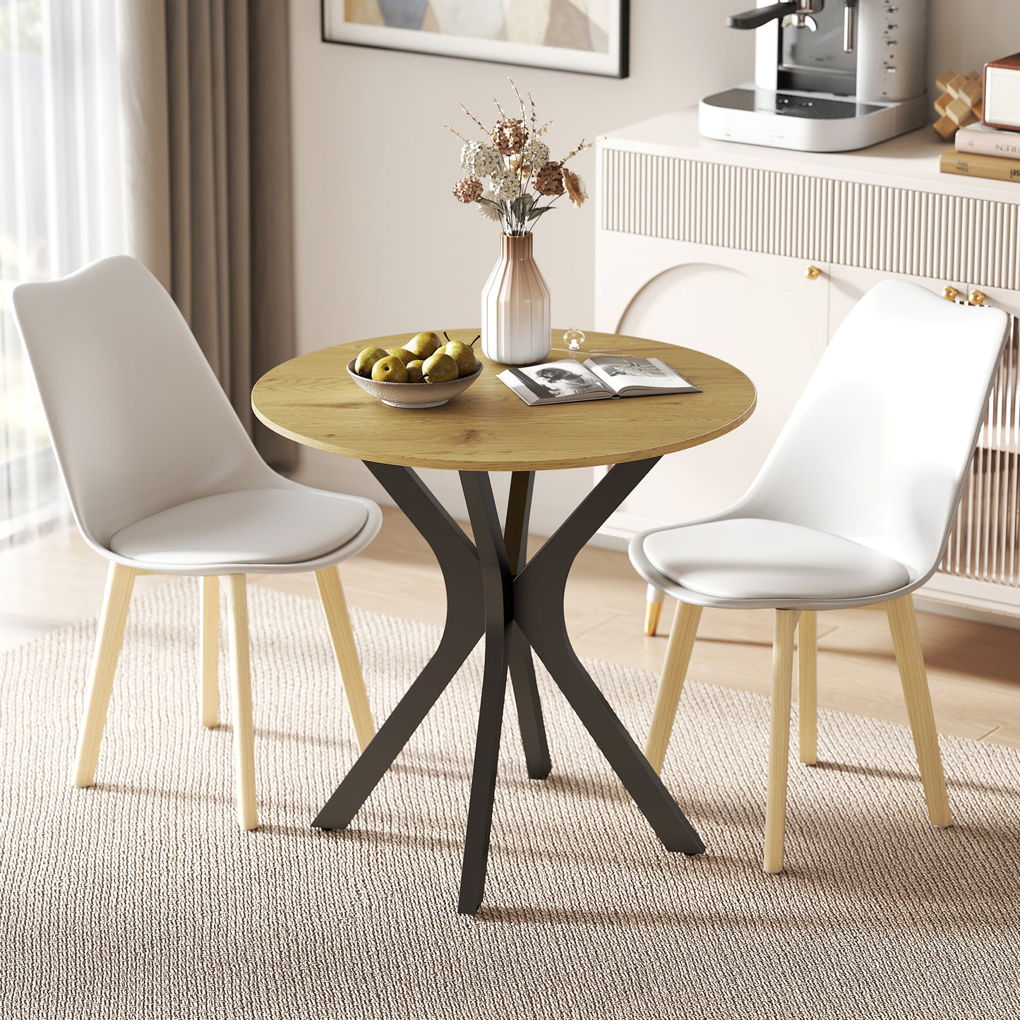 HOMCOM Esstisch Küchentisch Runder Tisch, Modernes Design, 78 cm x 78 cm x 75 cm, Naturholz