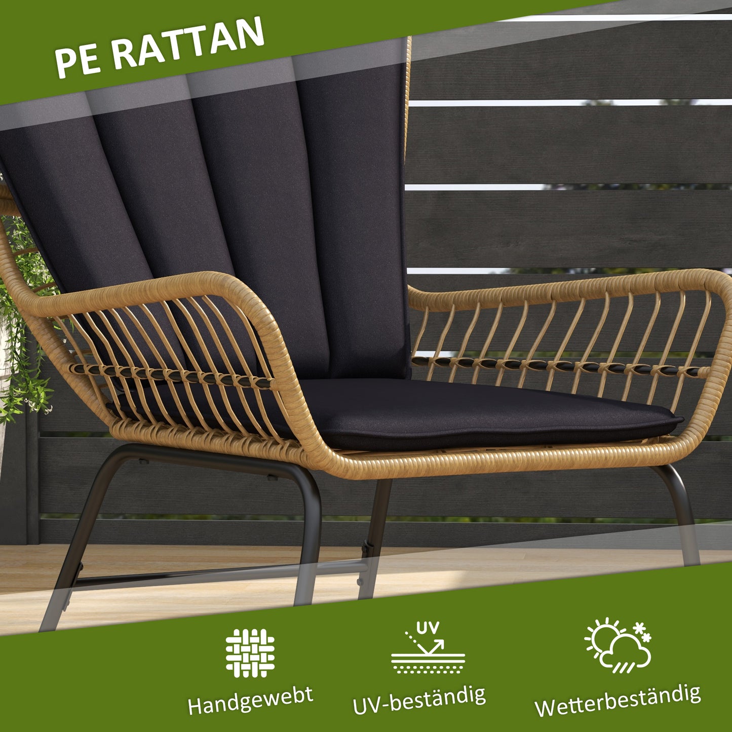 Outsunny Bistro-Set Balkonmöbel-Set Balkonmöbel, Boho-Stil, wetterbeständig, 76 x 66 x 96 cm, Schwarz