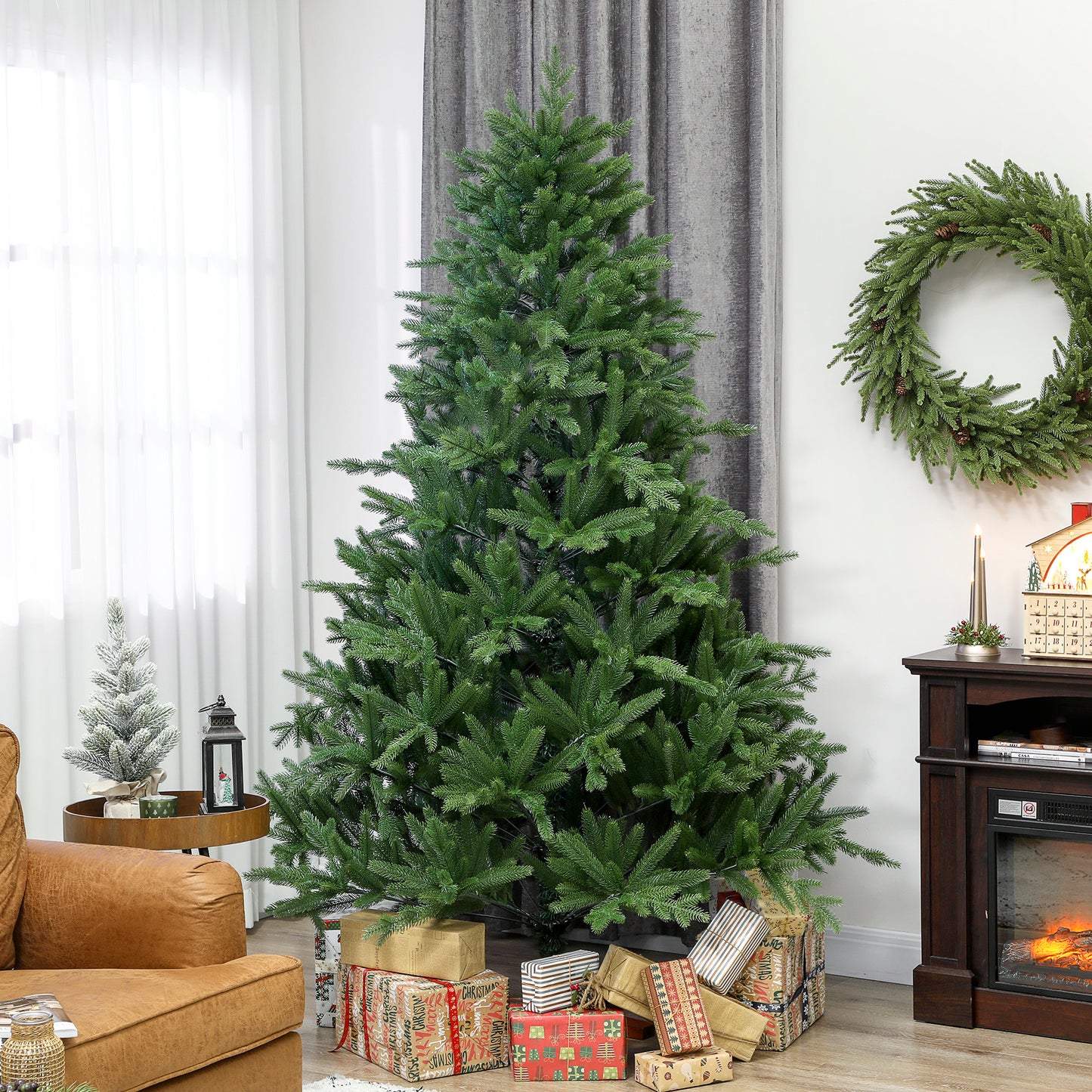 HOMCOM Künstlicher Weihnachtsbaum, realistisches Aussehen, klappbare Zweige, Holzsockel