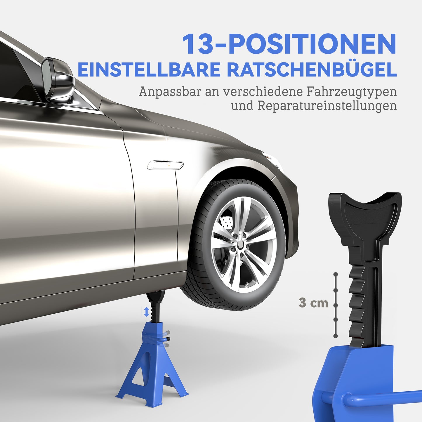 HOMCOM Unterstellbock 3 Tonnen Traglast 2 Stück Stützbock inkl Sicherungssplint 13 stufig Höhenverstellbar 385 mm bis 600 mm