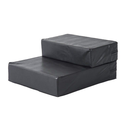 PawHut Haustiertreppe Tierunterlage 2 Stufen Klappbar Hundetreppe Treppe Unterlage für Katzen und Hunde Schwarz L45 x B39 x H20 cm