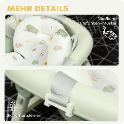 AIYAPLAY Babybadewanne, faltbar, rutschfester Boden, Elefanten-Badekissen, 86 x 53 x 25,5 cm, Grün