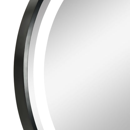 kleankin Badezimmerspiegel, LED-Beleuchtung, dimmbar, 3 Lichtfarben, Metallrahmen, Ø60 cm, Schwarz