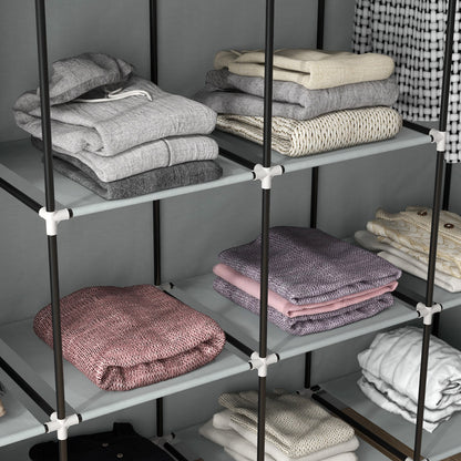HOMCOM Kleiderschrank Stoffschrank, Türen, 2 Kleiderstangen, 10 Fächer, Grau