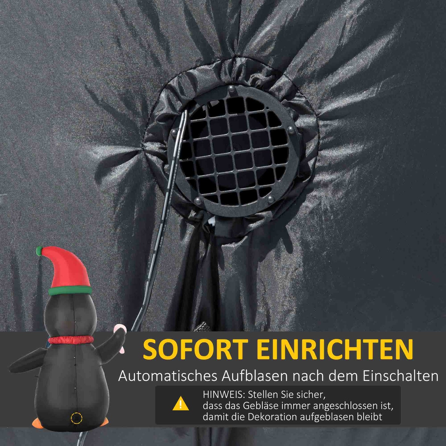 HOMCOM Aufblasbare Weihnachtsdeko, 2,5 m Aufblasbarer Weihnachtspinguin mit 3 LED-Lichtern, 162 x 100 x 250 cm, Mehrfarbig