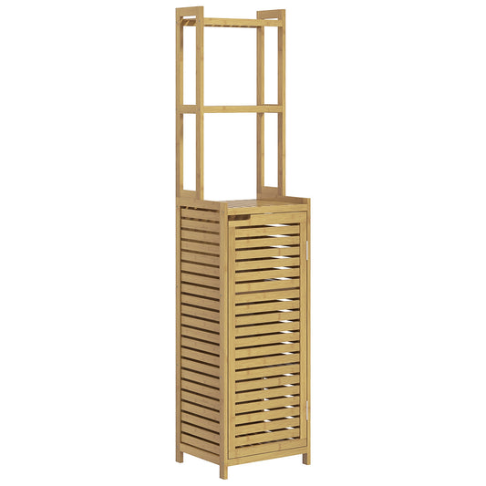 HOMCOM Badezimmerregal Badregal, 3 Regale, 1 Schrank, 38,5 cm x 33 cm x 170 cm, Natur
