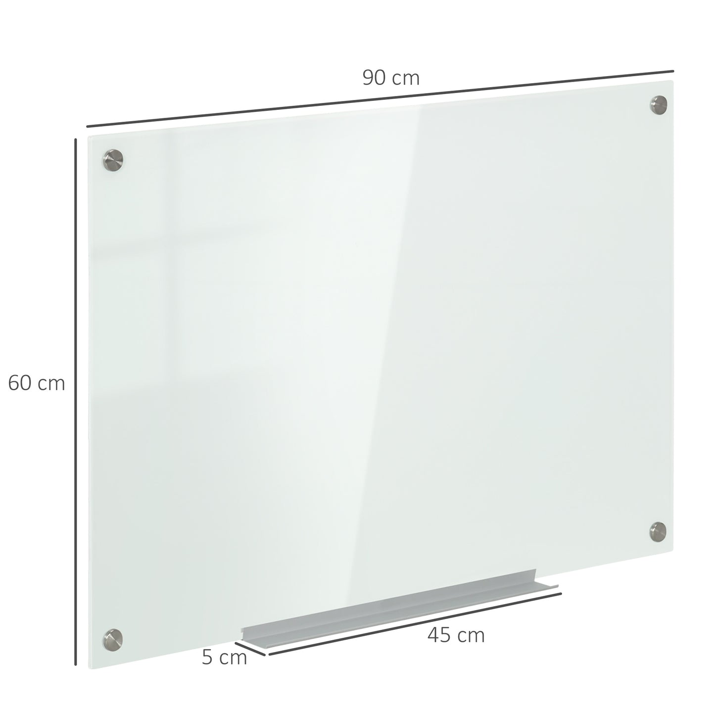 Vinsetto Glas Whiteboard, Memoboard, Whiteboard, 4 Stifte, 6 Magnete, 1 Schwamm,1 Ablage, Weiß