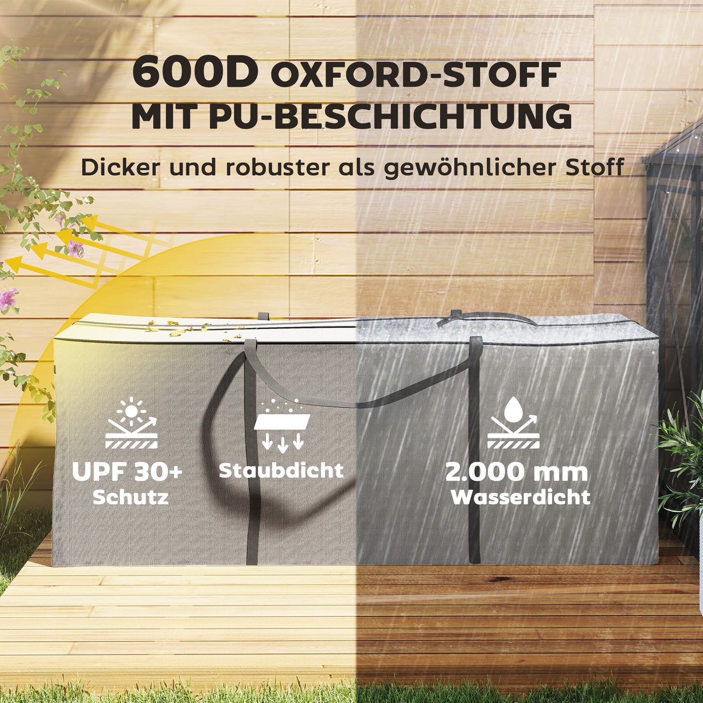 Outsunny Aufbewahrungstasche Gartenpolster, Auflagentasche, Schutzhülle mit Tragegriff, Reißverschluss, 200 x 60 x 75 cm, Hellgrau