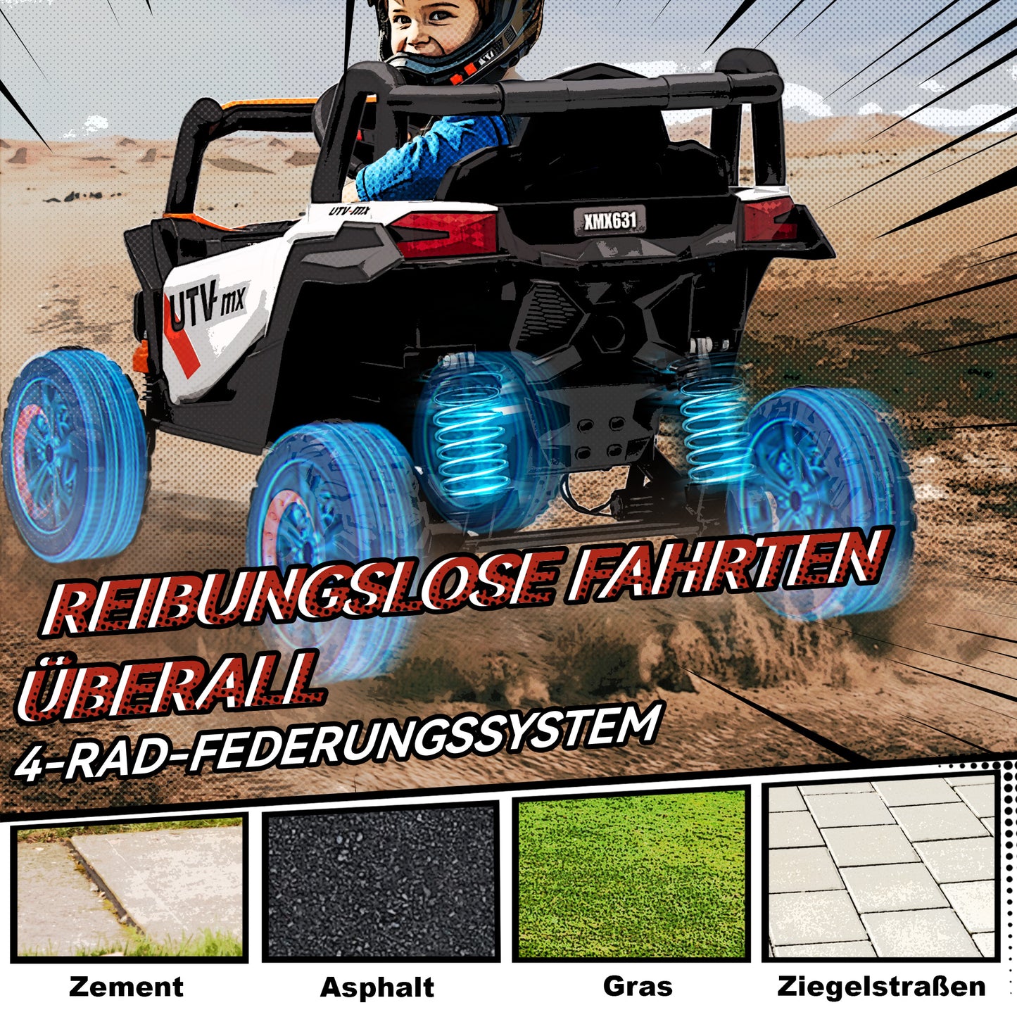 AIYAPLAY 12V Elektroauto für Kinder, Fernbedienungsfunktion, Gurt, Hupe, LED-Lichter, USB-Port, för 3-5 Jahre, Orange