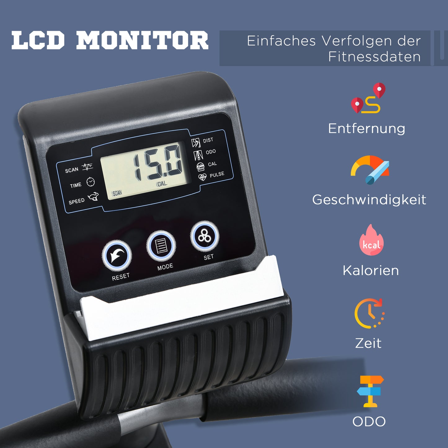 HOMCOM Liegeergometer mit LCD-Anzeige 8 stufig einstellbarem Magnetwiderstand Liegeheimtrainer mit Herzfrequenzsensoren, verstellbarer Rückenlehne, Nutzergewicht bis 110 kg für zu Hause Gym