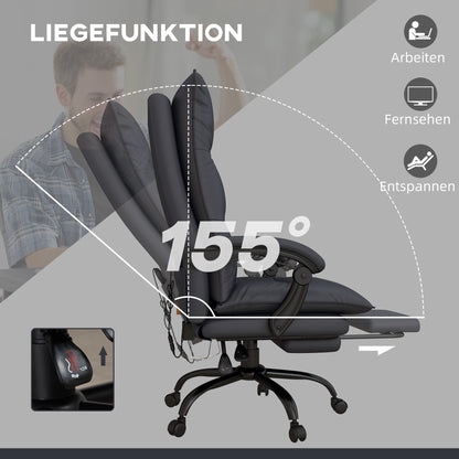 Vinsetto Bürostuhl mit Massagefunktion & Heizfunktion, Fußstütze, bis 120 kg, Dunkelgrau