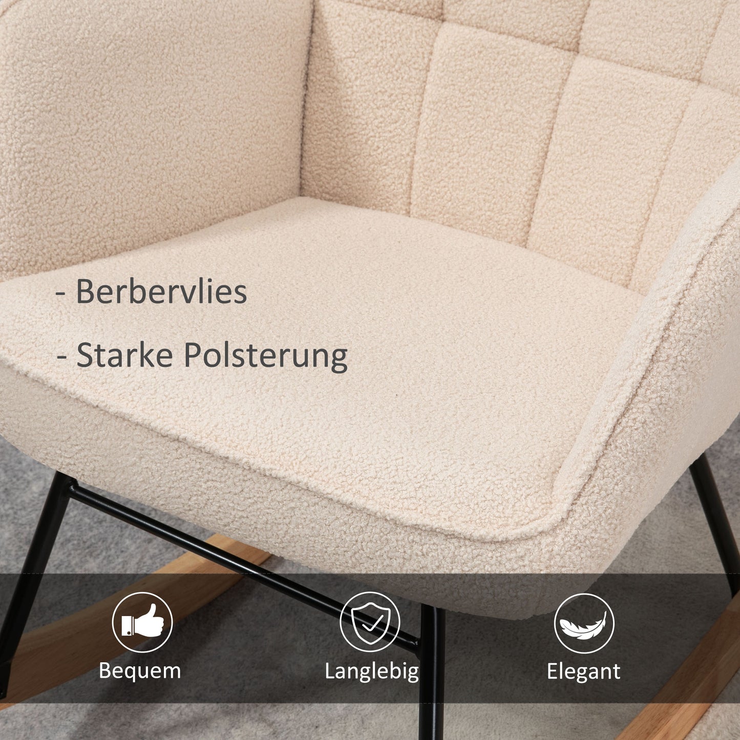 HOMCOM Schaukelstuhl im Retro-Design, Massivholz, Sessel, Relaxsessel, 98 cm x 71 cm x 101 cm, Beige