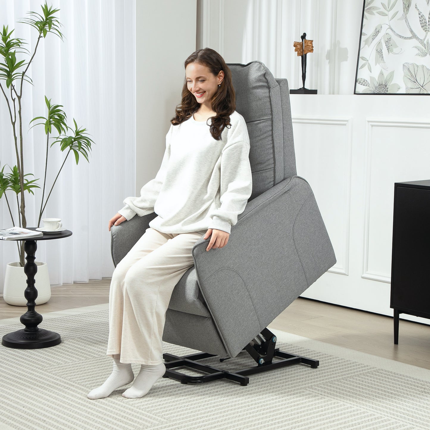 HOMCOM Aufstehsessel, Recliner-Sessel mit Aufstehhilfe, elektrischer Relaxsessel mit Fernbedienung, Seitentasche, Grau
