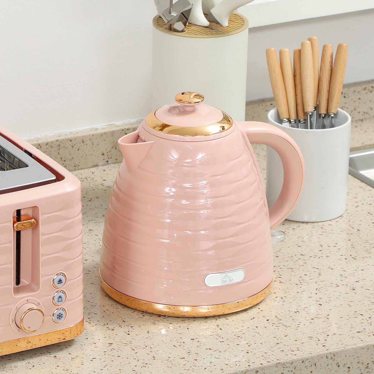 HOMCOM 2-in-1 Toaster- und Wasserkocher-Set, 7 Bräunungsstufen, Auftau- und Aufwärmfunktion, Rosa