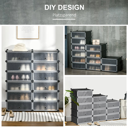 HOMCOM Schuhregal, 12 Aufbewahrungsboxen für 24 Paar Schuhe, Kunststoff, Schwarz+Weiß