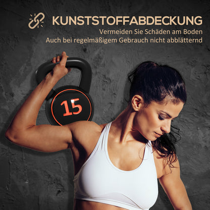 مجموعة SPORTNOW Kettlebell، 3 Kugelhanteln 2,2 كجم/4,5 كجم/6,8 كجم، Kunststoffhülle، Schwarz