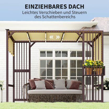 Outsunny Pergola Pavillon 3x2,5m UV 30+Stabil winterfest Sonnenschutz mit verstellbar Schiebedach Dunkelbraun