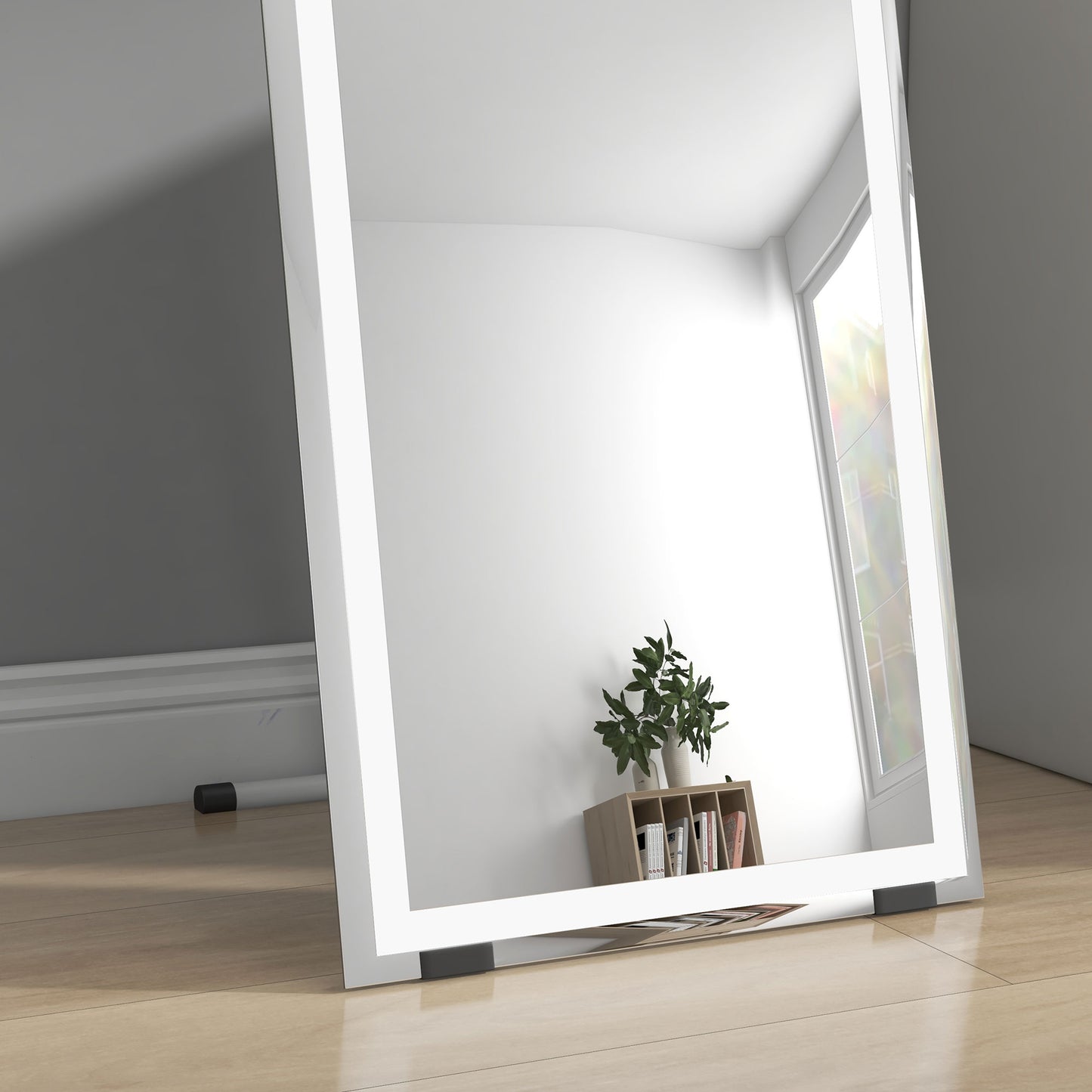 HOMCOM Standspiegel Wandspiegel Ganzköprerspiegel، مع مصابيح LED، 40 سم × 150 سم، فايس + سيلبر