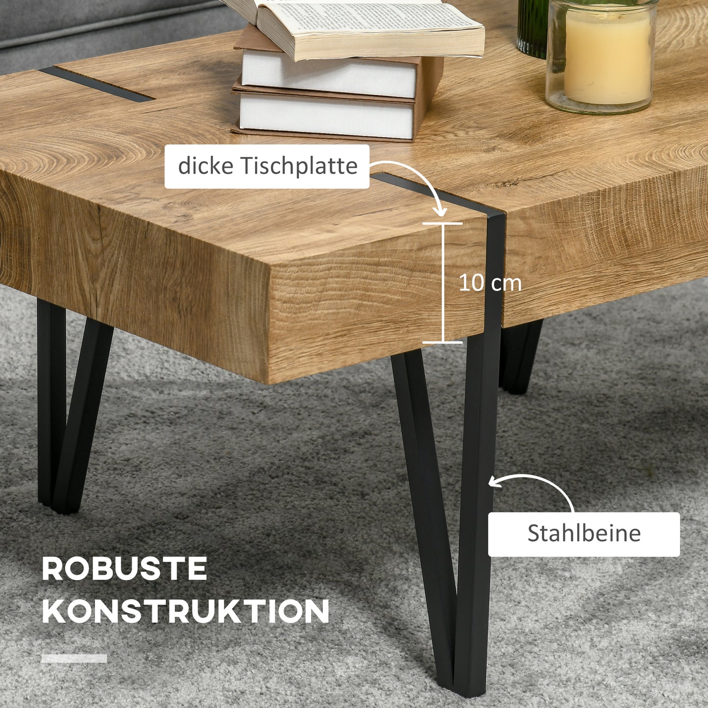 HOMCOM Couchtisch im Industriedesign 105 cm x 60 cm x 42 cm Schwarz + Braun