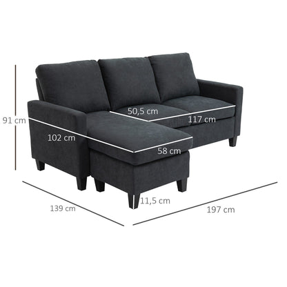 HOMCOM Ecksofa, Couchgarnitur, mit wendbarer Chaiselongue, 197 x 139 x 91cm, dunkelgrau