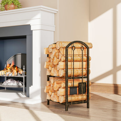 Outsunny Kaminholzregal für innen 43 x 30 x 74cm 2 Ebenen Brennholzregal mit 4 Kaminwerkzeug, هاكن