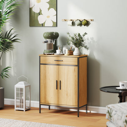HOMCOM Badezimmerschrank, zweistufige Regale, große Schublade, Industriestil, Eichenoptik